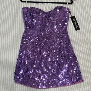 Sherri Hill Purple Sequin Strapless Dress